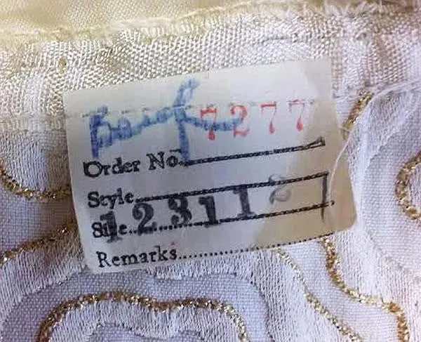 1950s Bernetti Jaquard Maxi Dress with Gold Threadwork and Beading