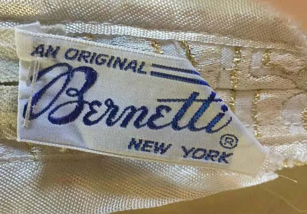 1950s Bernetti Jaquard Maxi Dress with Gold Threadwork and Beading