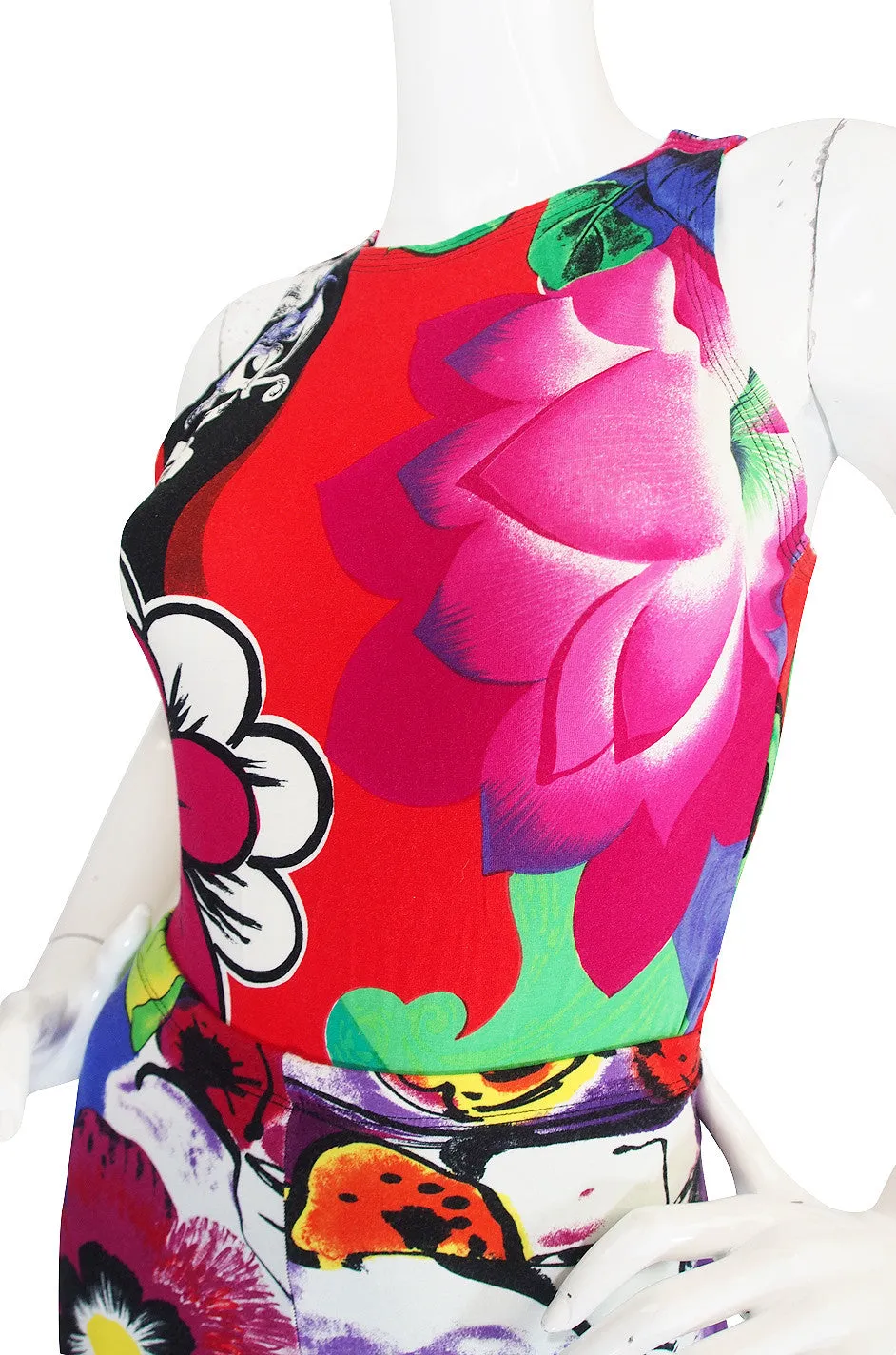1990s Floral Versace Jeans Couture Bodysuit & Tights