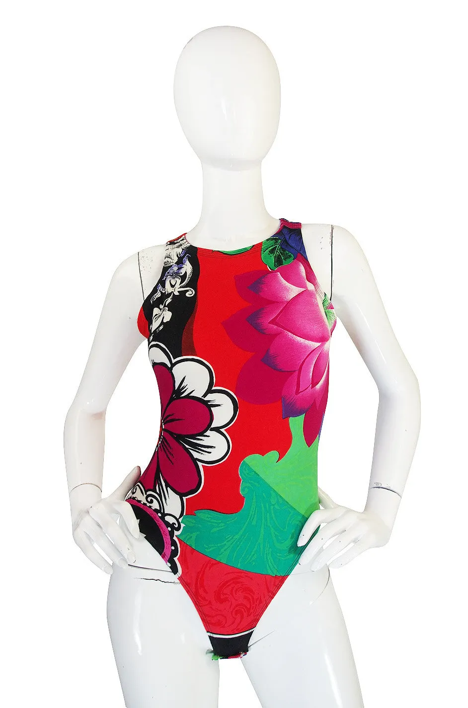 1990s Floral Versace Jeans Couture Bodysuit & Tights
