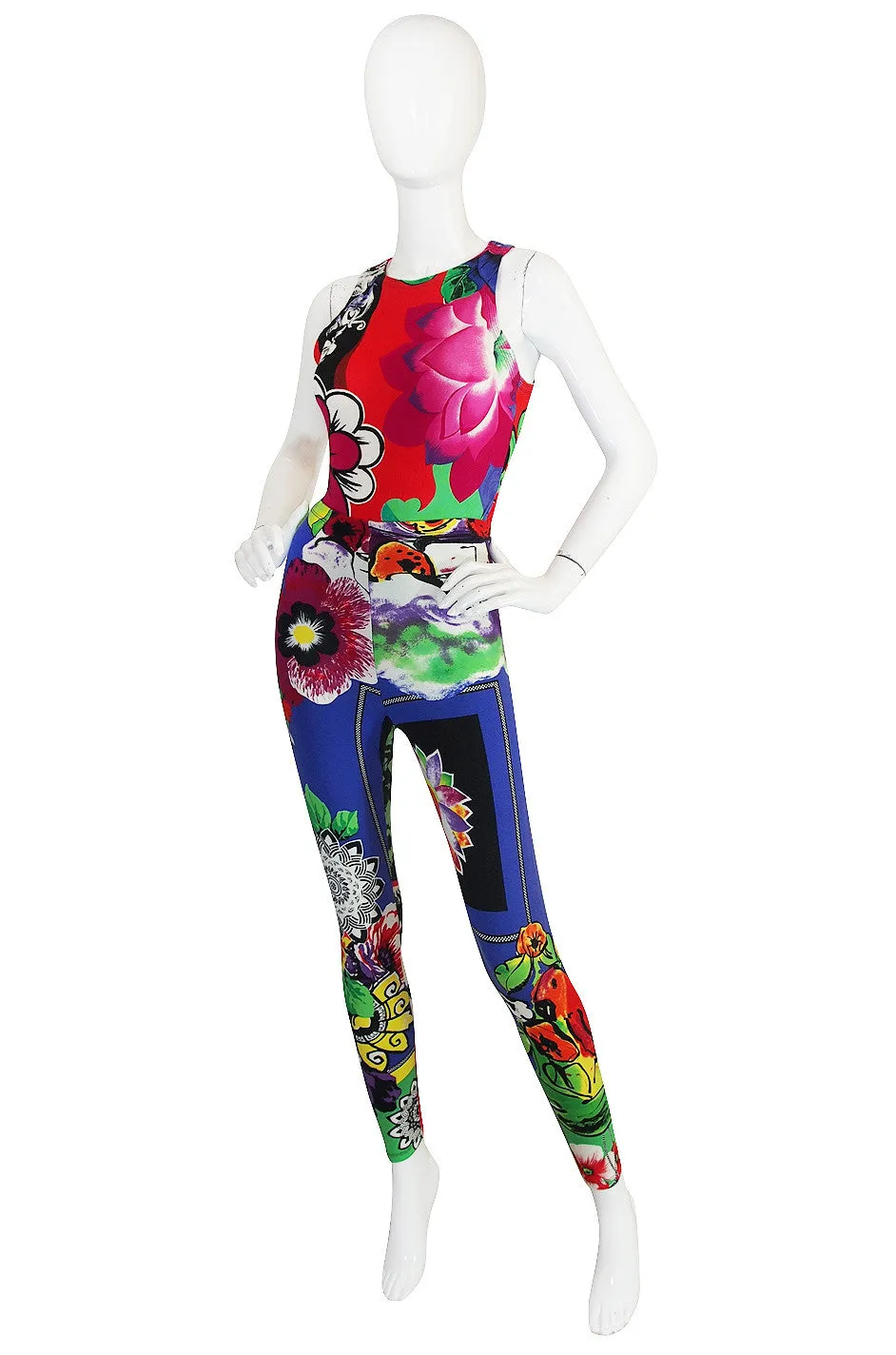 1990s Floral Versace Jeans Couture Bodysuit & Tights