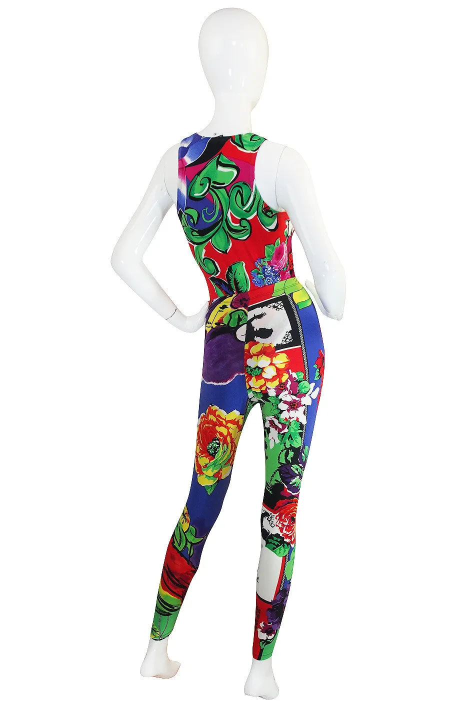 1990s Floral Versace Jeans Couture Bodysuit & Tights