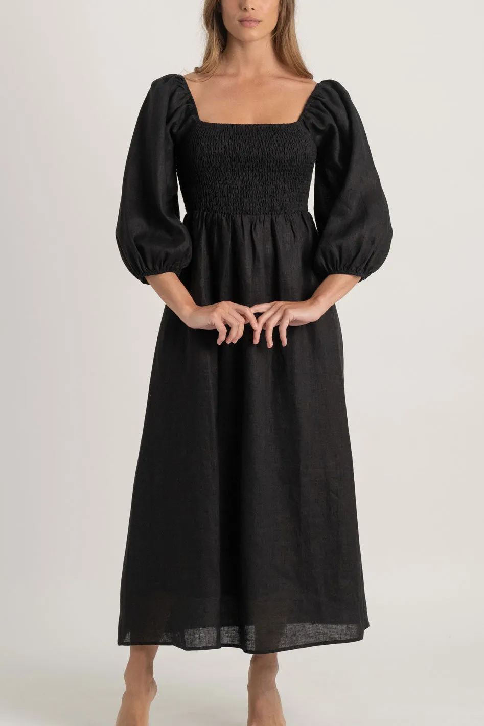 Agapi Linen Maxi Dress Black