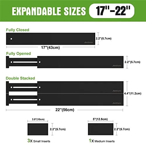 ANTOWIN Bamboo Drawer Dividers Organizers, Expandable Drawer Separators Splitter,17-22 inches Long Adjustable Spring-loaded Organizer for Large Utensil, Clothes, Tools Drawers (Black)