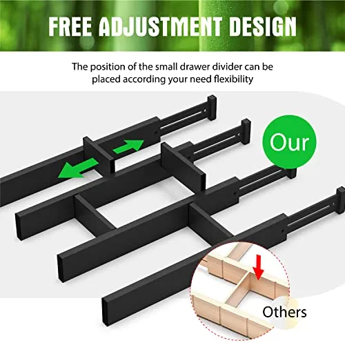 ANTOWIN Bamboo Drawer Dividers Organizers, Expandable Drawer Separators Splitter,17-22 inches Long Adjustable Spring-loaded Organizer for Large Utensil, Clothes, Tools Drawers (Black)