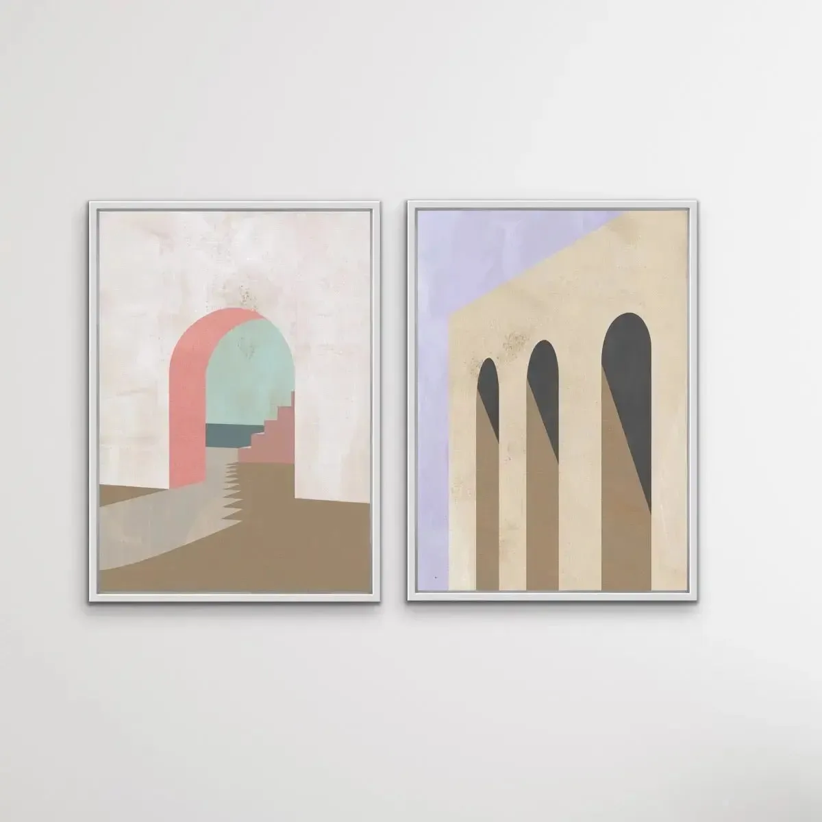 Arch Series- Textural Boho Landscape Prints - Canvas or Paper Prints - Two Piece Set