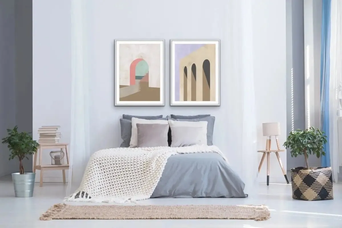 Arch Series- Textural Boho Landscape Prints - Canvas or Paper Prints - Two Piece Set