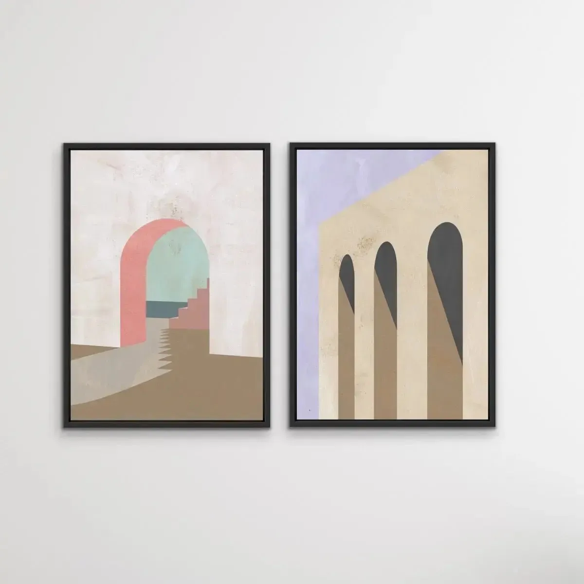 Arch Series- Textural Boho Landscape Prints - Canvas or Paper Prints - Two Piece Set