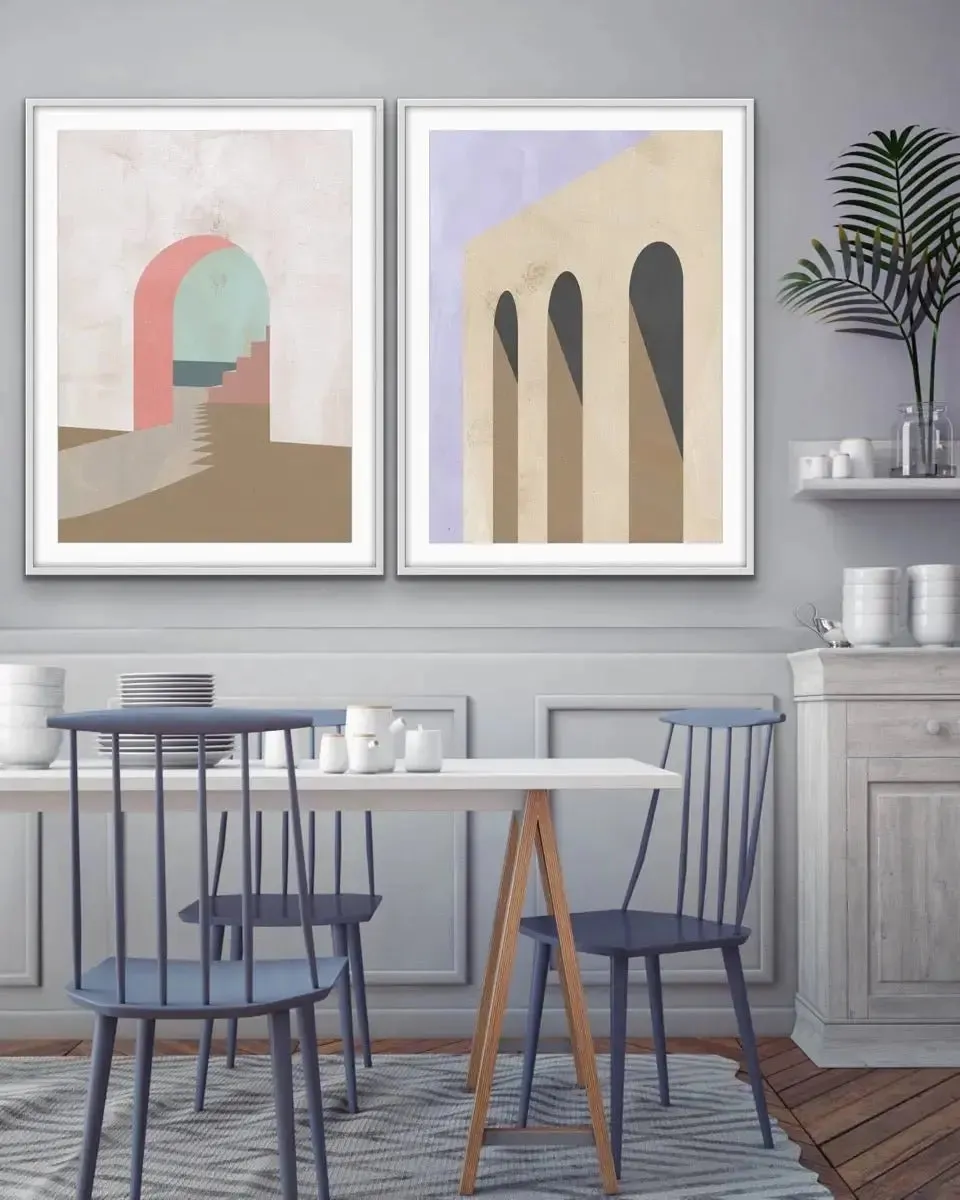 Arch Series- Textural Boho Landscape Prints - Canvas or Paper Prints - Two Piece Set