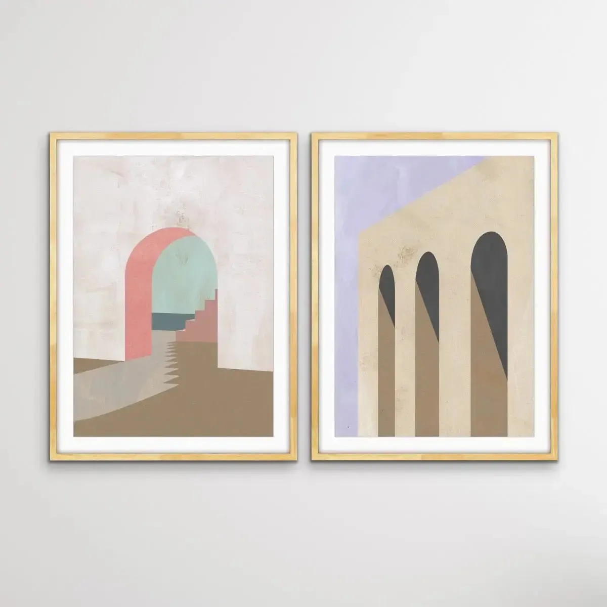 Arch Series- Textural Boho Landscape Prints - Canvas or Paper Prints - Two Piece Set