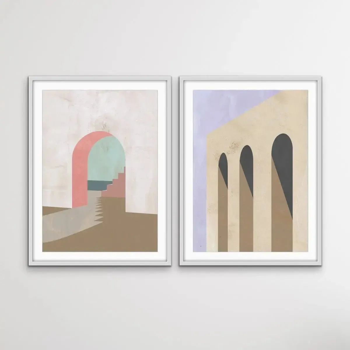 Arch Series- Textural Boho Landscape Prints - Canvas or Paper Prints - Two Piece Set