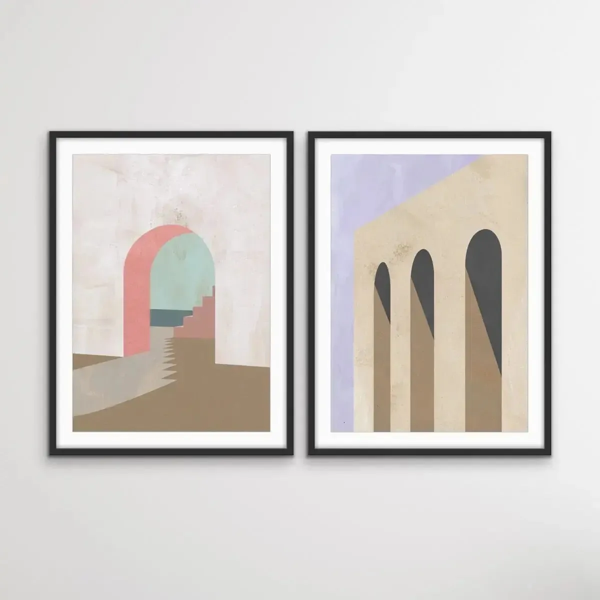 Arch Series- Textural Boho Landscape Prints - Canvas or Paper Prints - Two Piece Set
