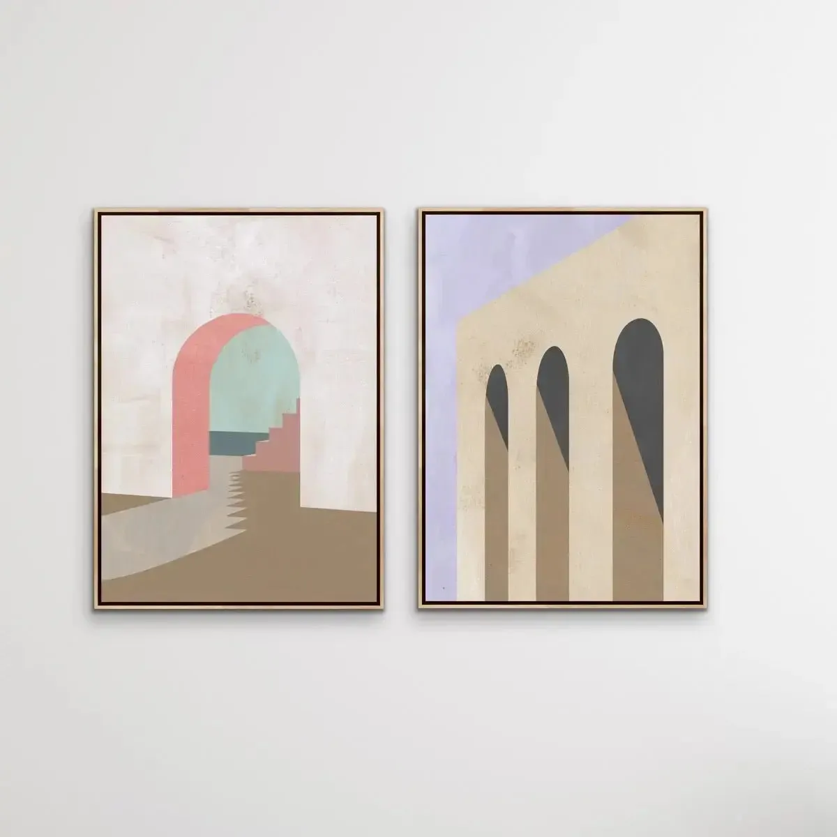 Arch Series- Textural Boho Landscape Prints - Canvas or Paper Prints - Two Piece Set