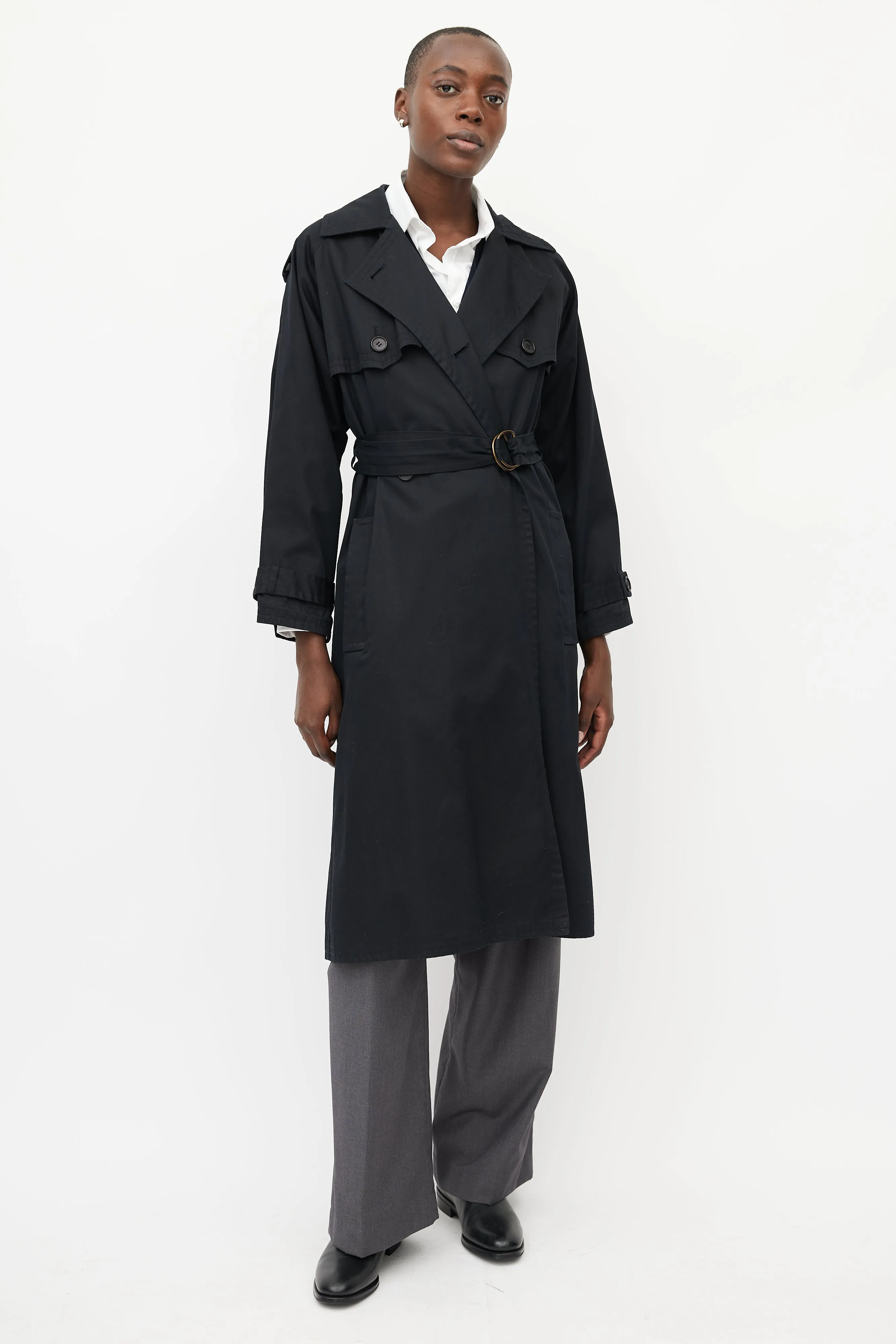 Black Double Breasted Belted Trench Coat