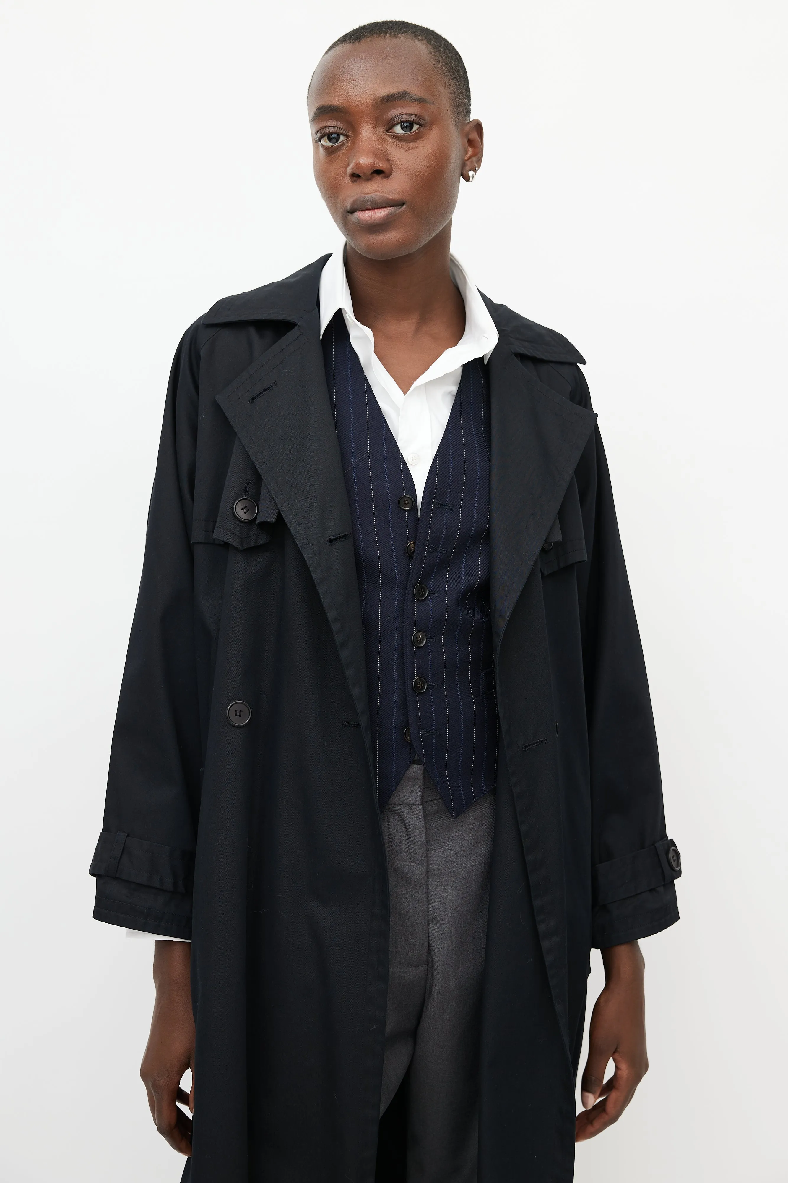 Black Double Breasted Belted Trench Coat