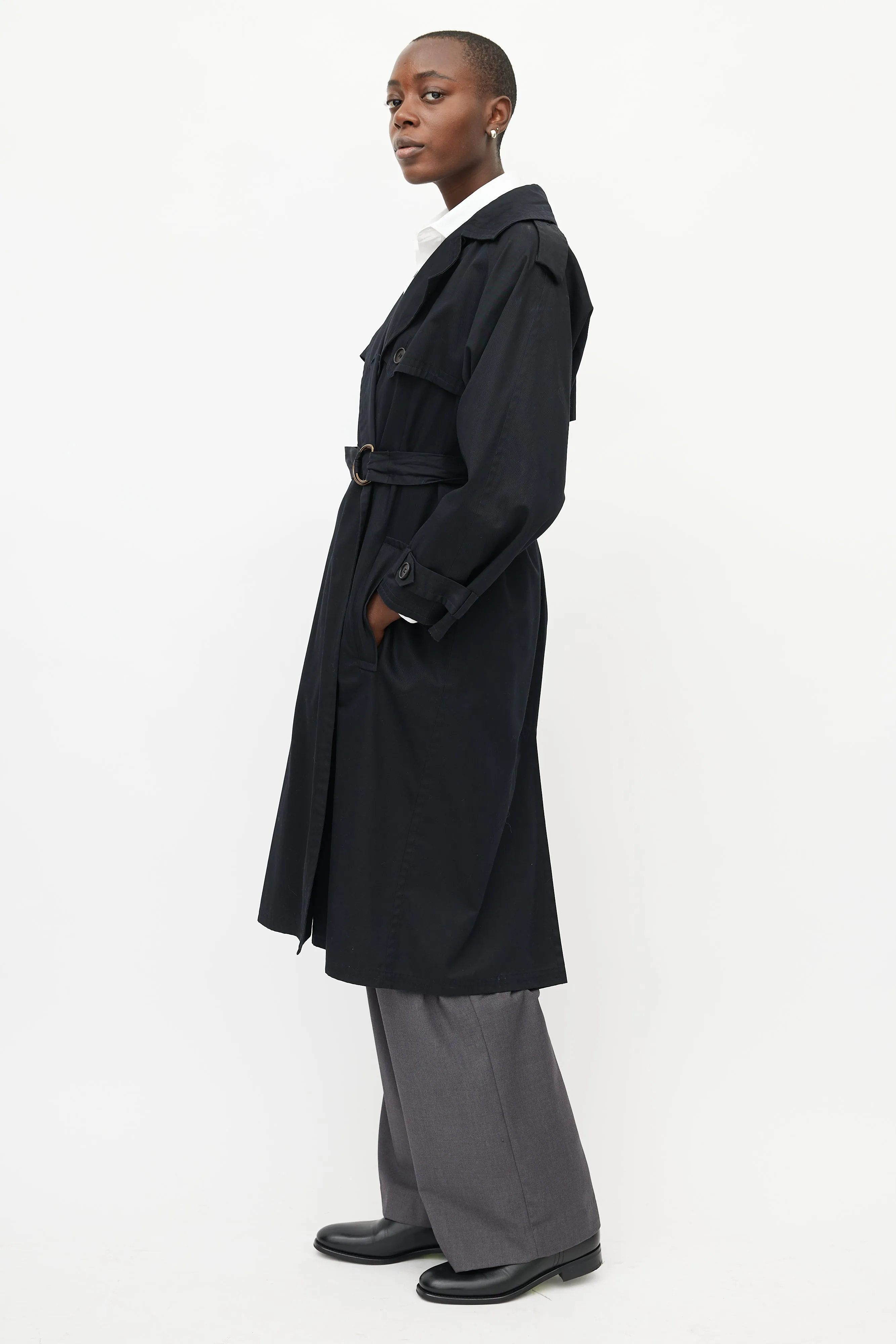 Black Double Breasted Belted Trench Coat