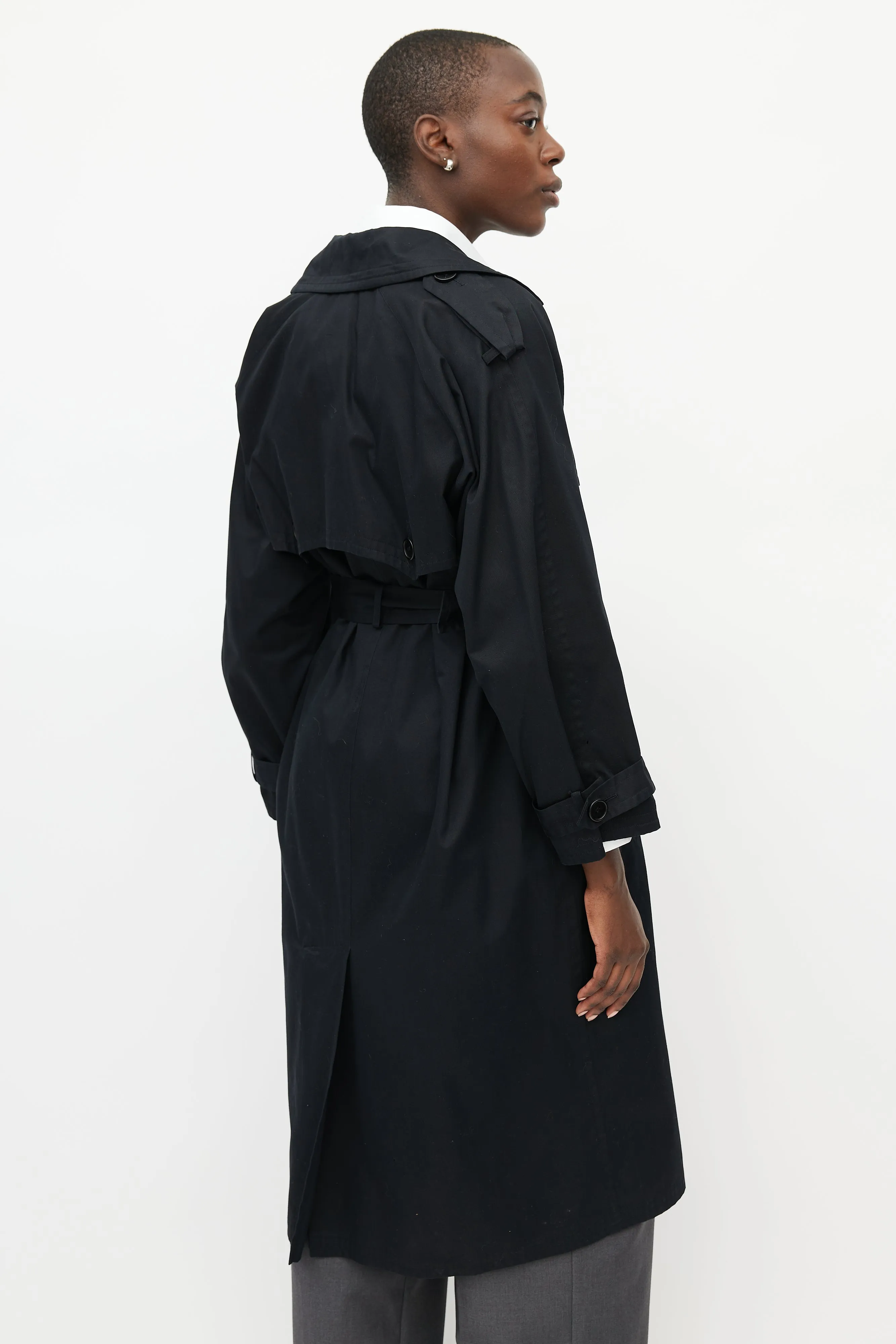 Black Double Breasted Belted Trench Coat