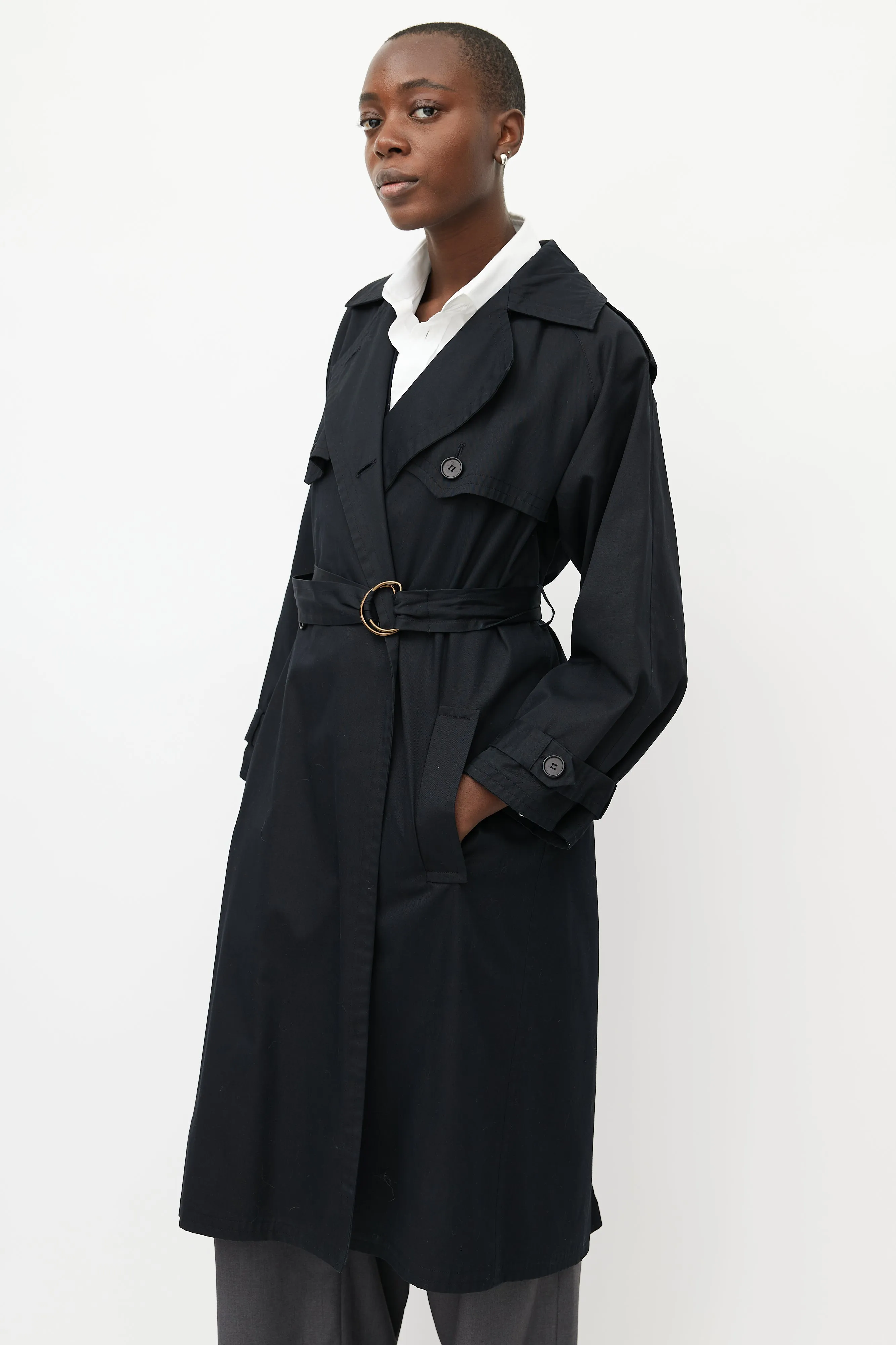 Black Double Breasted Belted Trench Coat