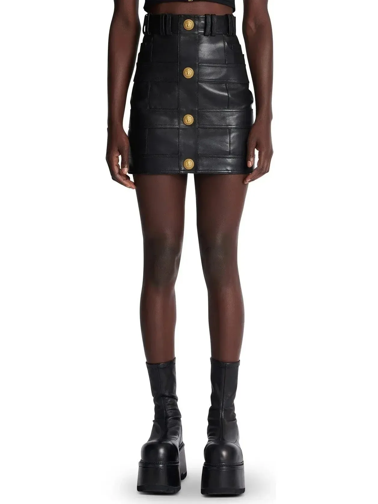 Black High-Waisted Leather Mini Skirt