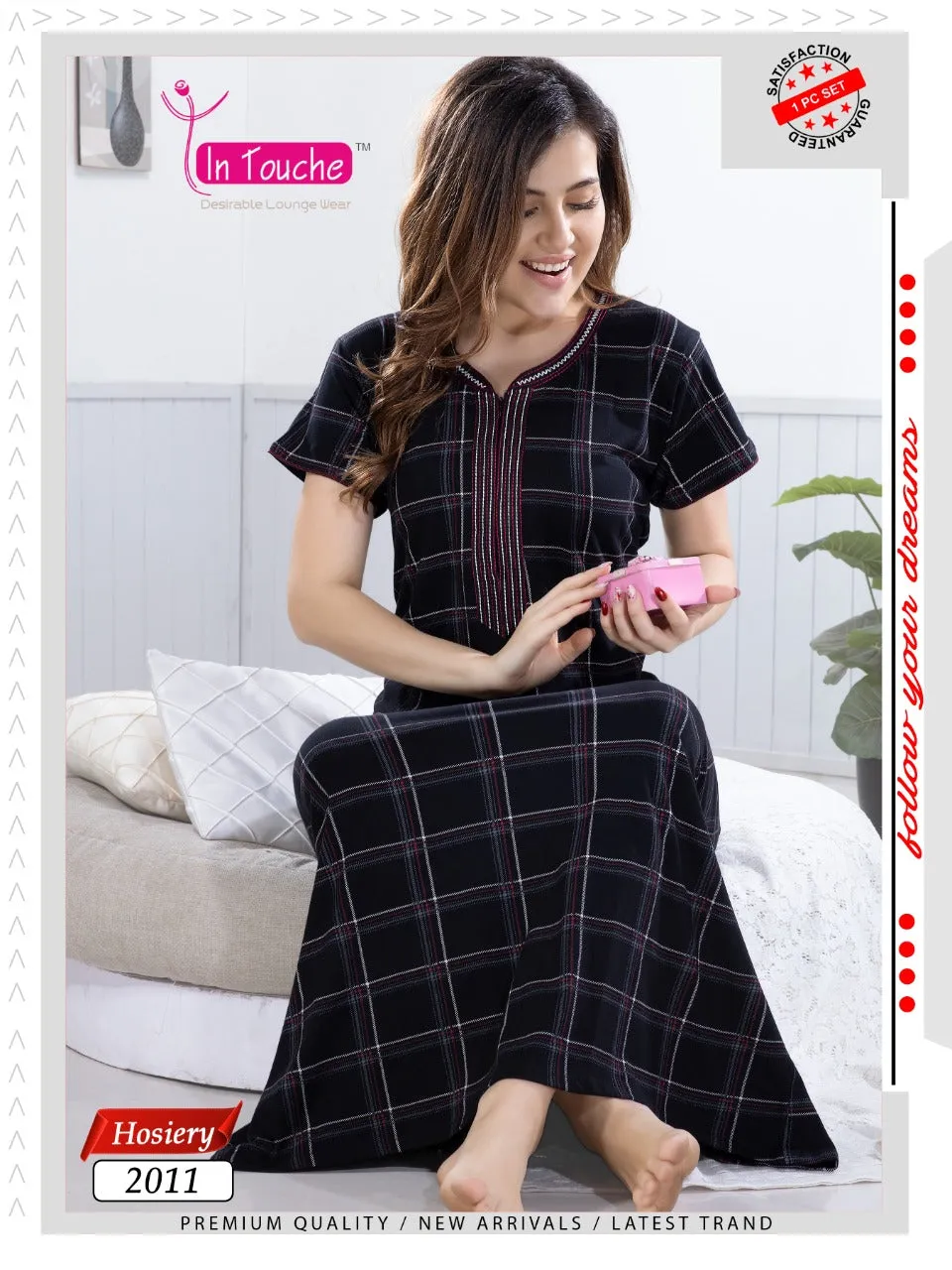 Black Printed Cotton Maxi Nightdress for Women