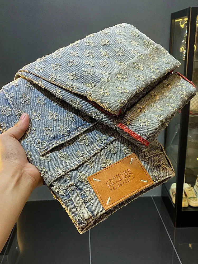 Casual Small Floral Embroidery Loose Jeans