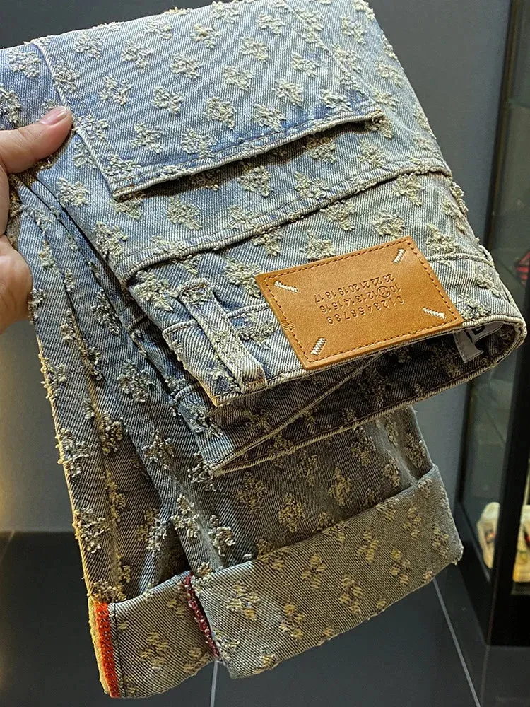 Casual Small Floral Embroidery Loose Jeans