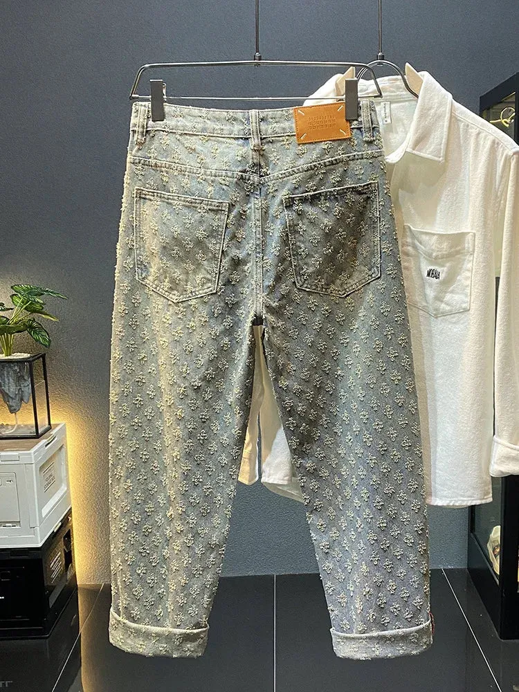 Casual Small Floral Embroidery Loose Jeans
