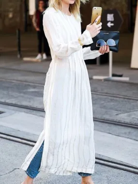 Casual Solid Color Long Sleeve Split Dress