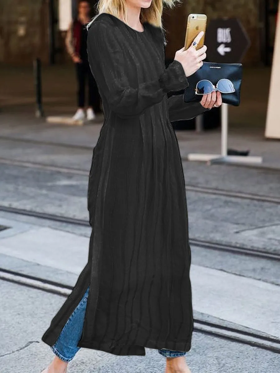 Casual Solid Color Long Sleeve Split Dress