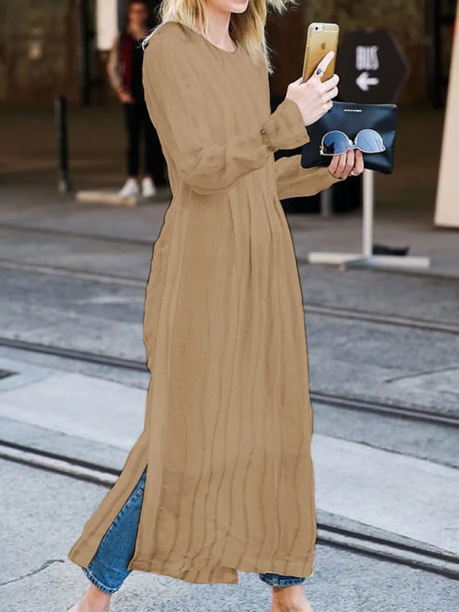 Casual Solid Color Long Sleeve Split Dress