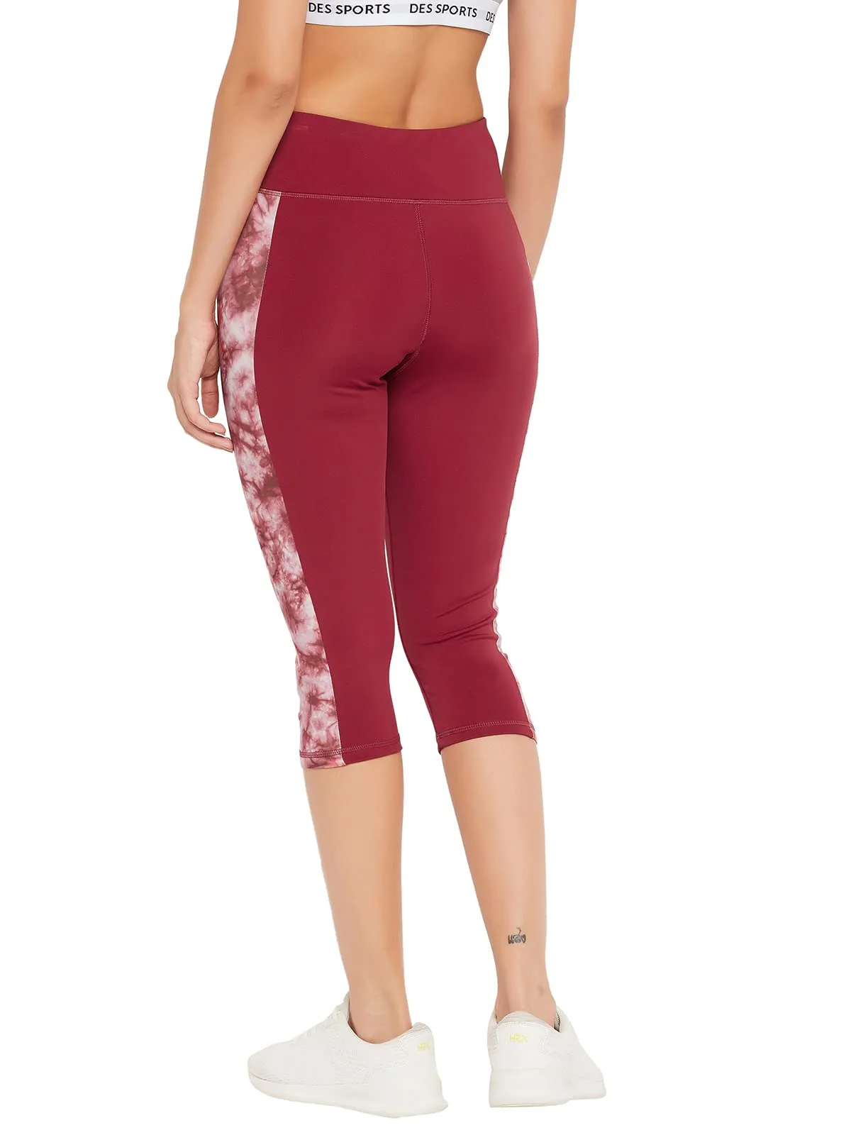 Clovia Women's Snug Fit High-Rise Active Capri Tights (AB0093A09_Maroon_M)