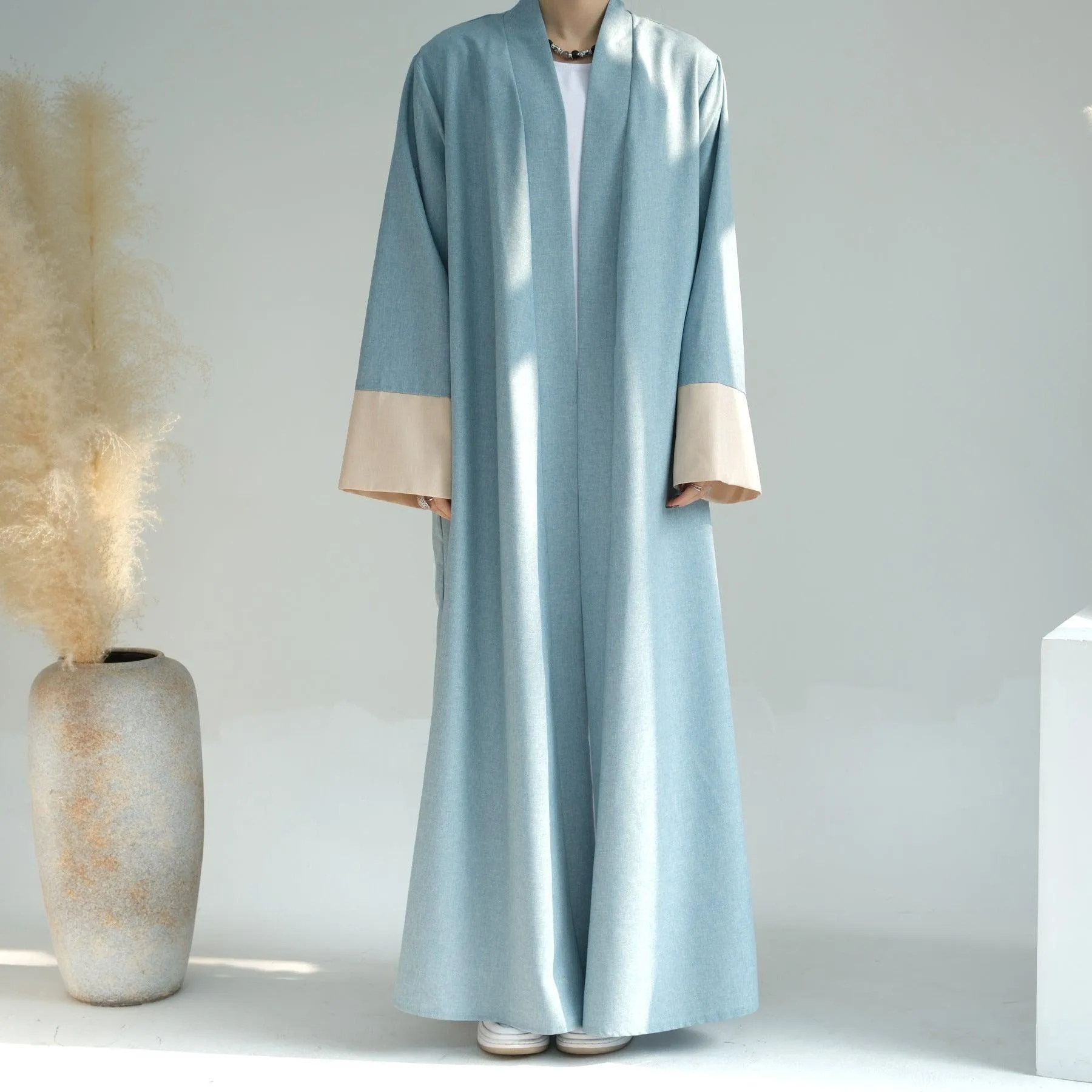 Color Blocking Sleeves Maxi Open Abaya (MOA038)