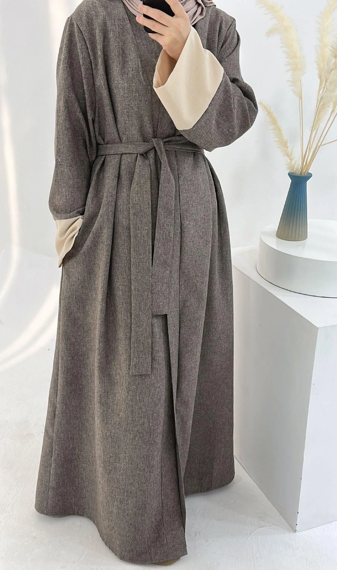 Color Blocking Sleeves Maxi Open Abaya (MOA038)