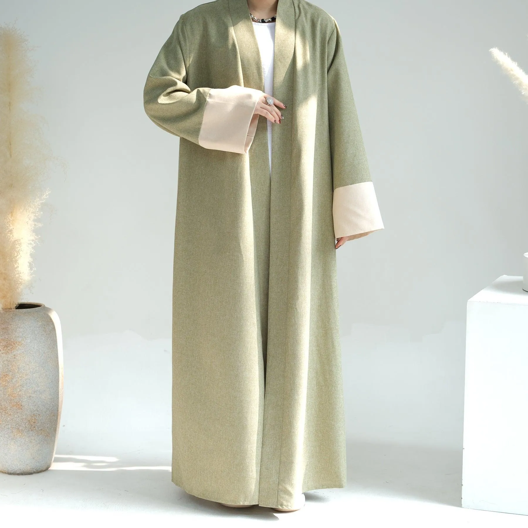 Color Blocking Sleeves Maxi Open Abaya (MOA038)