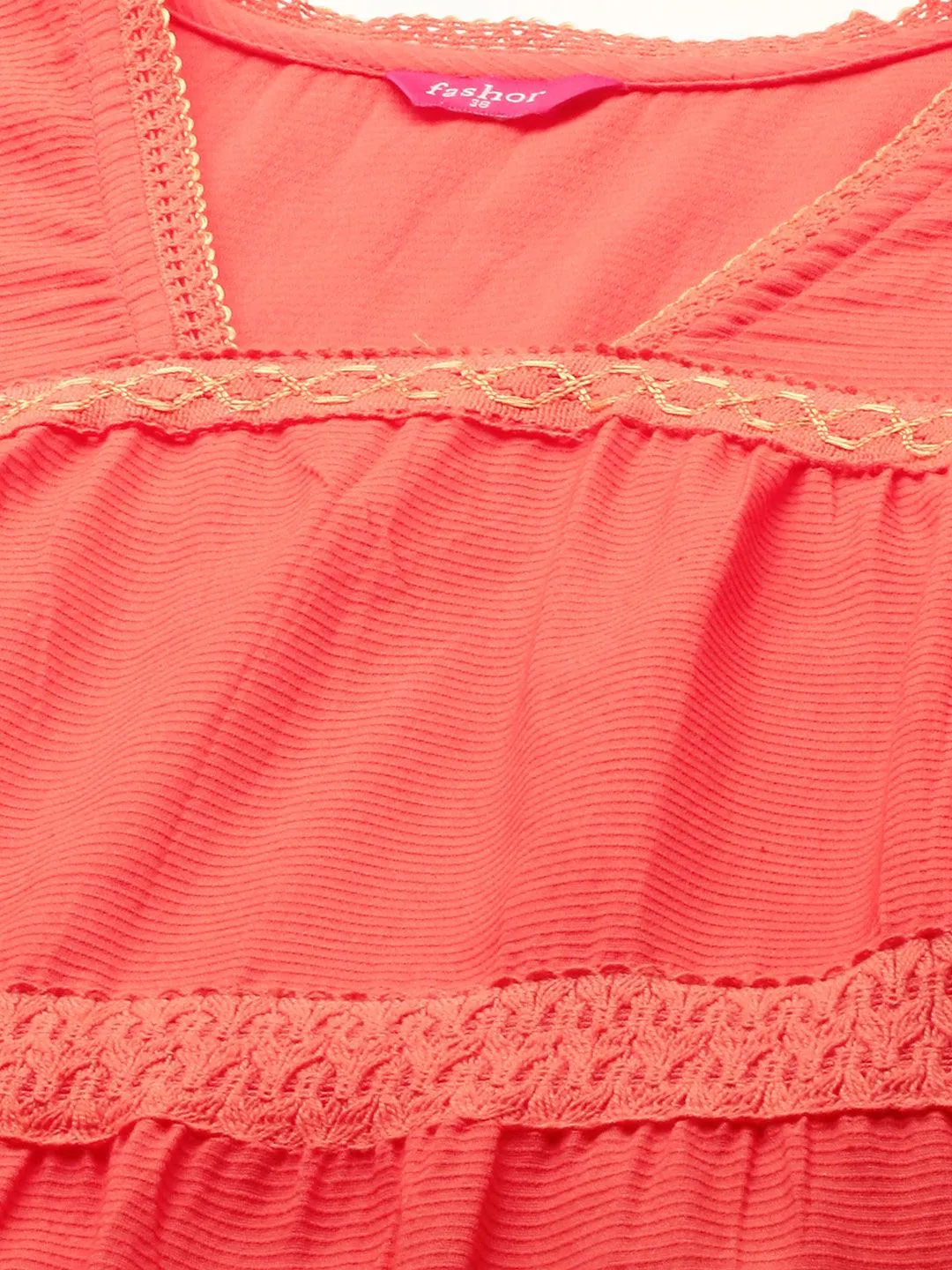 Cotton Textured Crochet Embroidered Maxi - Coral Peach
