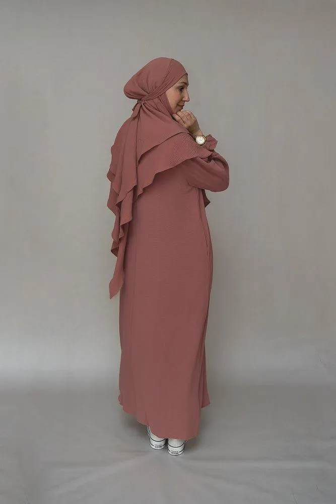 Dusty Pink Non-Wrinkling A-Cut Maxi Dress with Pockets