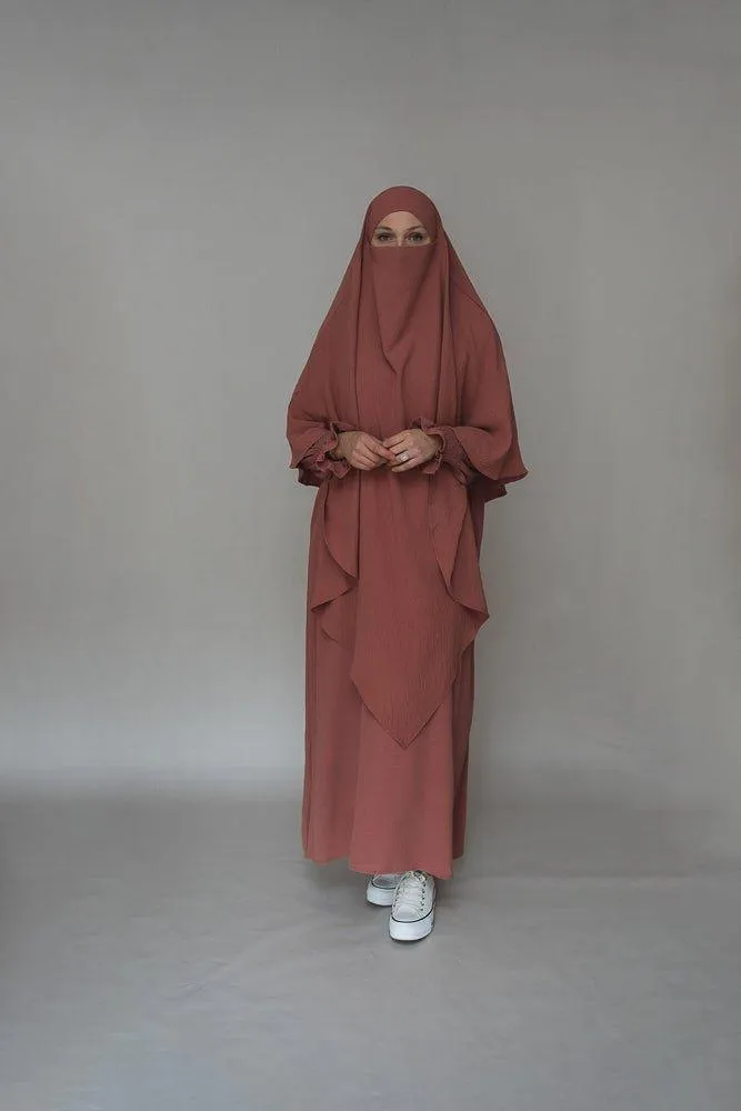 Dusty Pink Non-Wrinkling A-Cut Maxi Dress with Pockets