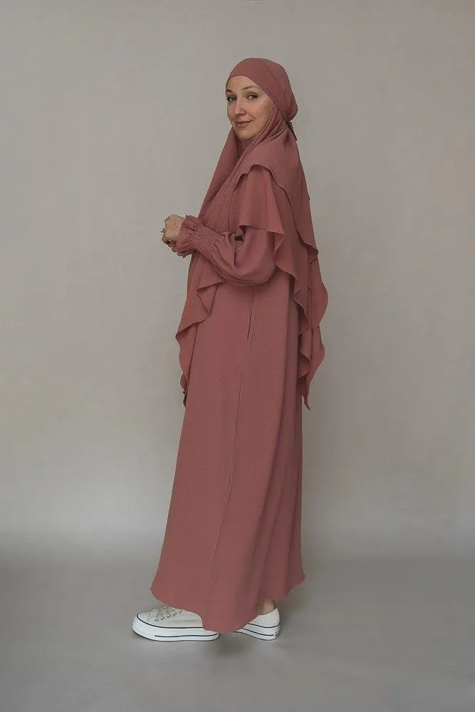 Dusty Pink Non-Wrinkling A-Cut Maxi Dress with Pockets