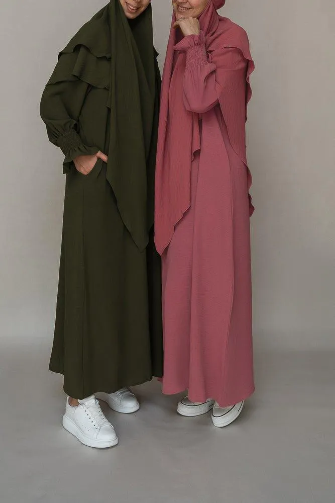 Dusty Pink Non-Wrinkling A-Cut Maxi Dress with Pockets