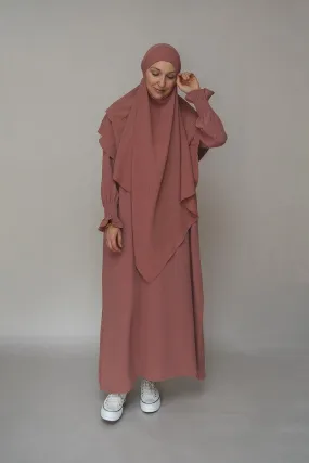 Dusty Pink Non-Wrinkling A-Cut Maxi Dress with Pockets