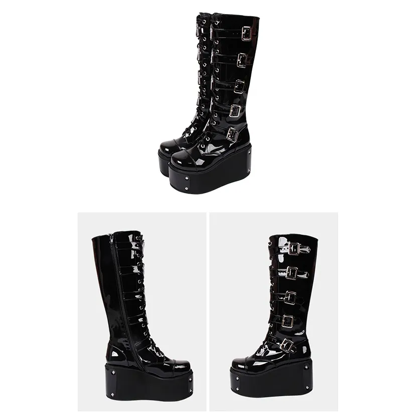 Funki Buys | Boots | Women's Platform Buckle Wedge Stud Boot