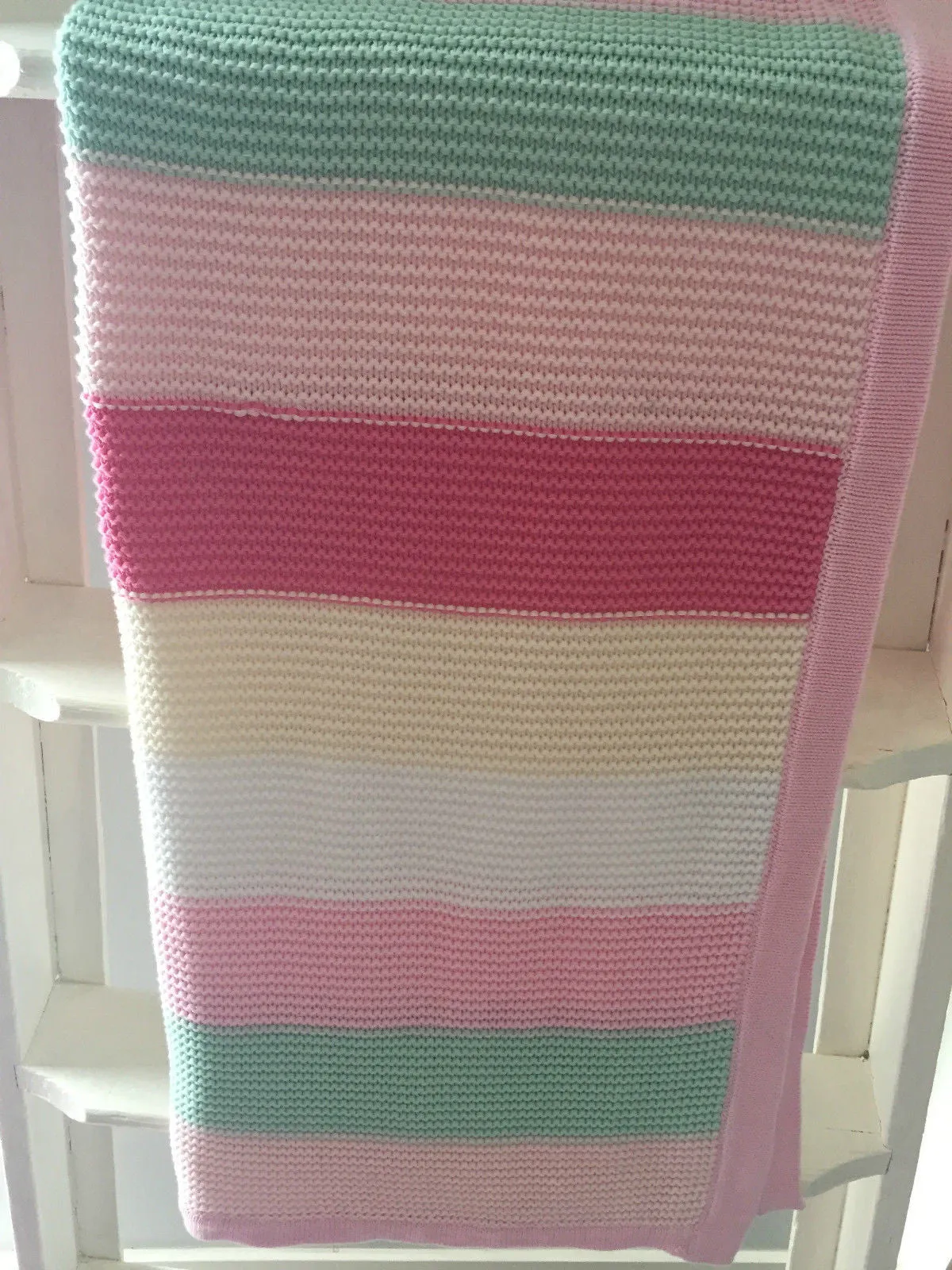 Funky Stripe Pink Pastels Cotton Knit Baby Blanket & Bonus Emma Heart Rattle