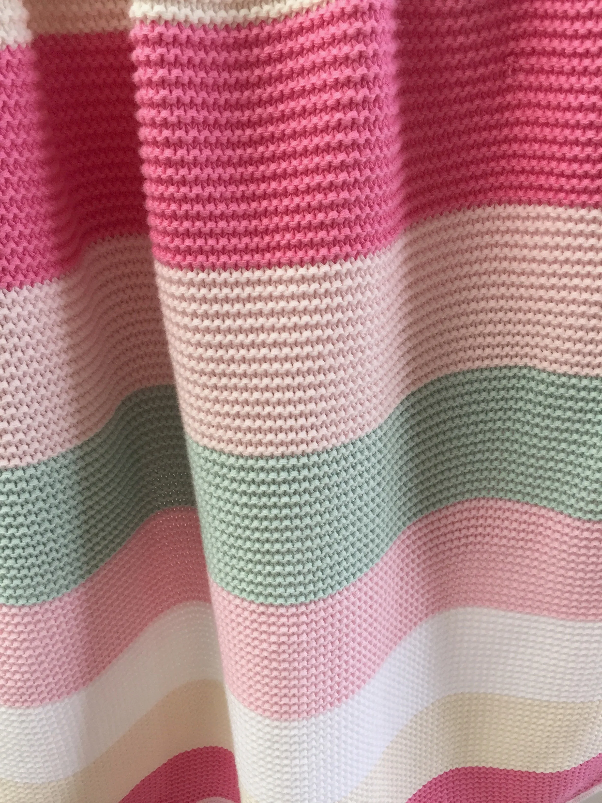 Funky Stripe Pink Pastels Cotton Knit Baby Blanket & Bonus Emma Heart Rattle