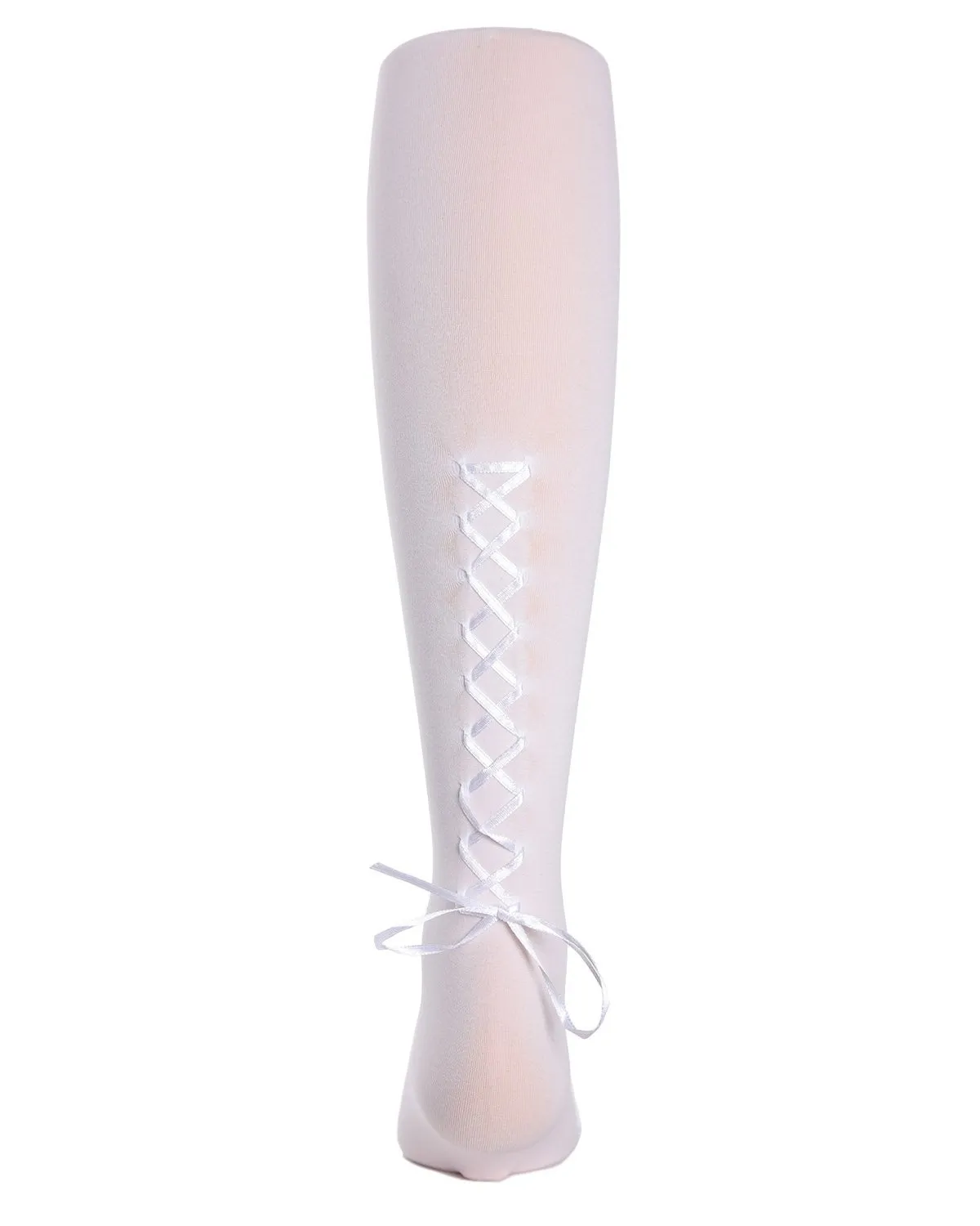 Girls Lace-Up Bow Opaque Tights