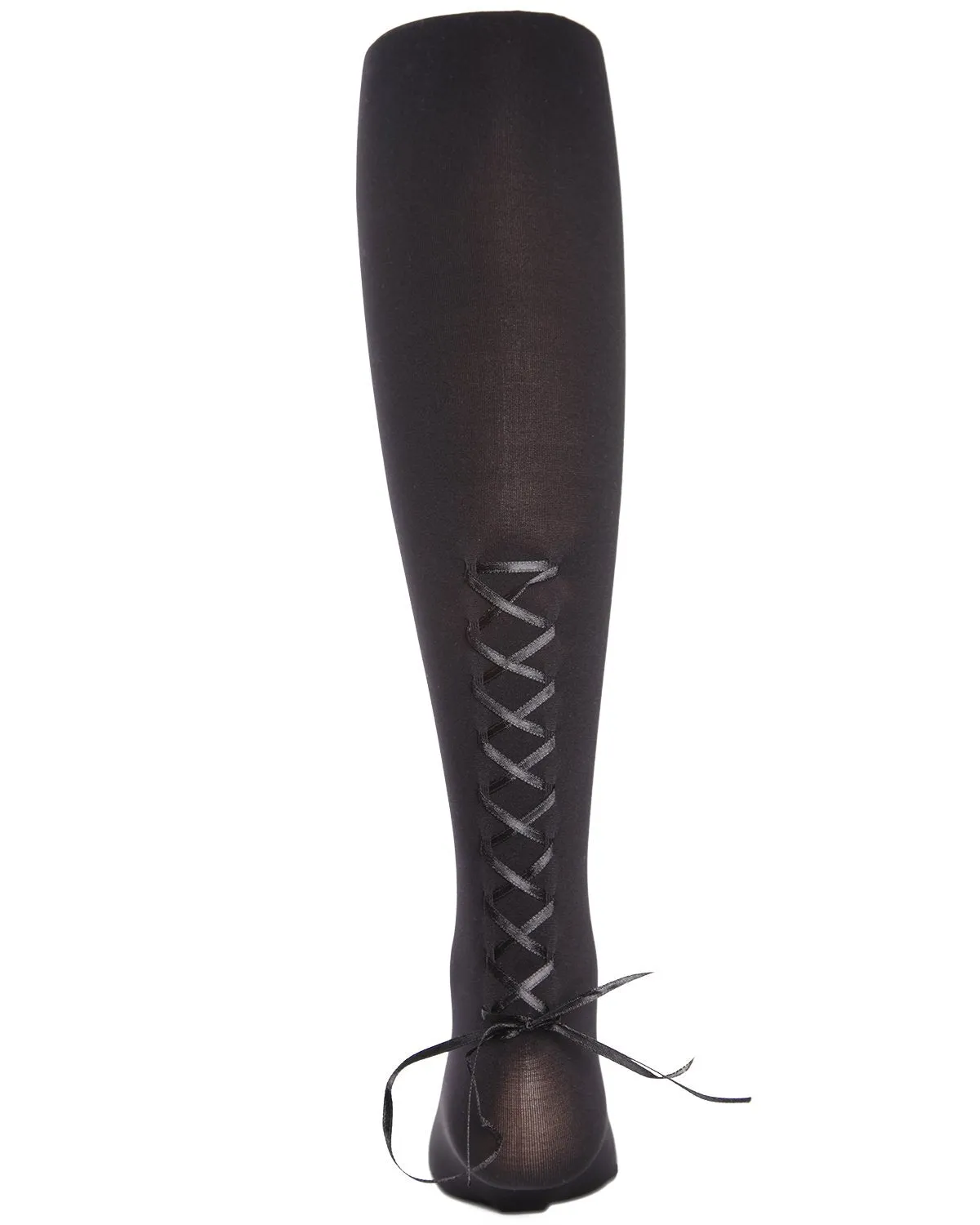 Girls Lace-Up Bow Opaque Tights