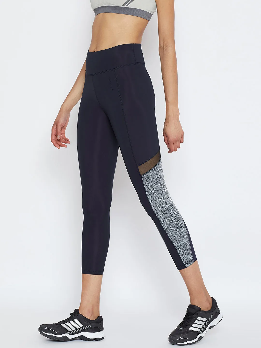 JUMP USA Women Solid Active Wear Navy Blue Tights
