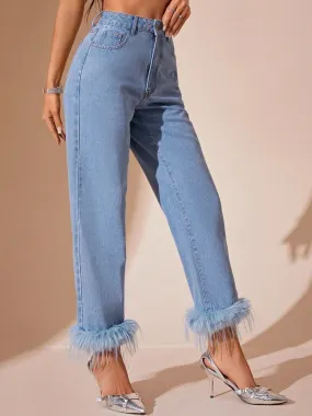 kesley fringe Hem High Rise Straight Jeans