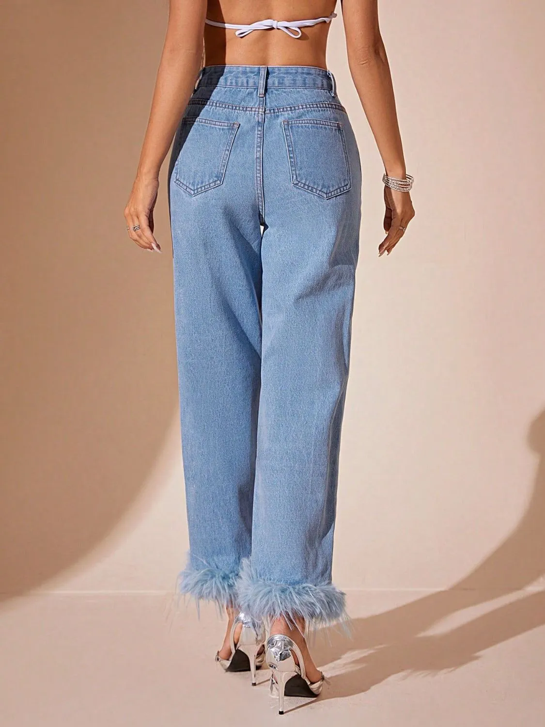 kesley fringe Hem High Rise Straight Jeans
