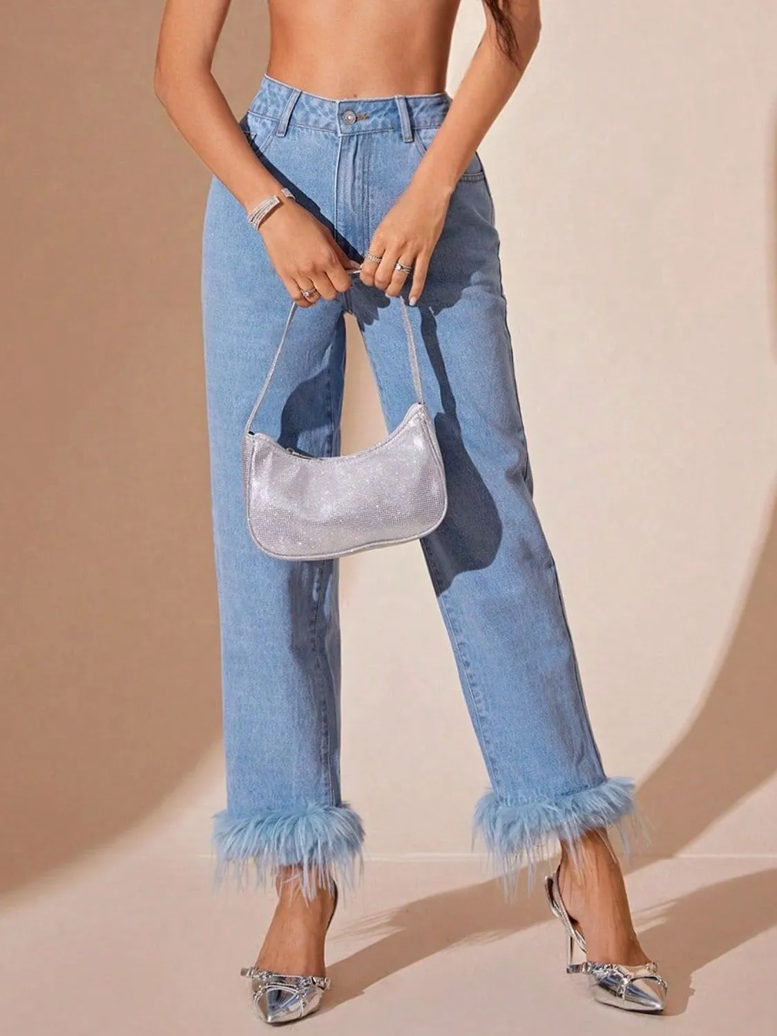 kesley fringe Hem High Rise Straight Jeans