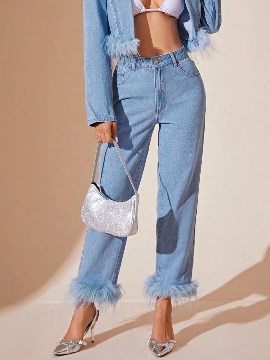 kesley fringe Hem High Rise Straight Jeans